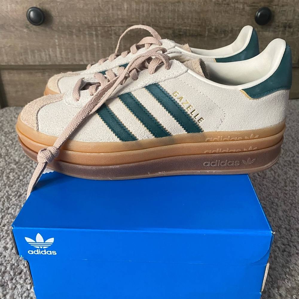 adidas White and Green Athletic Shoes - Picture 5 of 6
